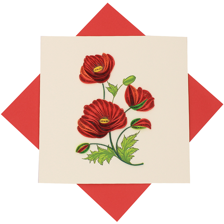 Quilled Red Poppies Card